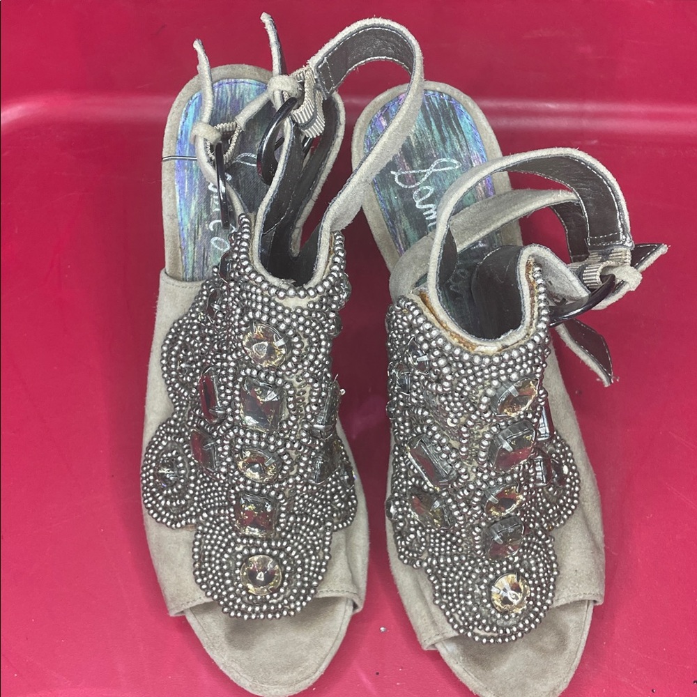 Sam Edelman bejewled peep toe stilettos